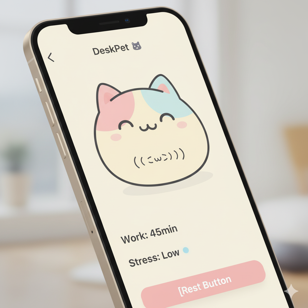 Pressure-sensing desk companion providing caring emotional support for stressed students