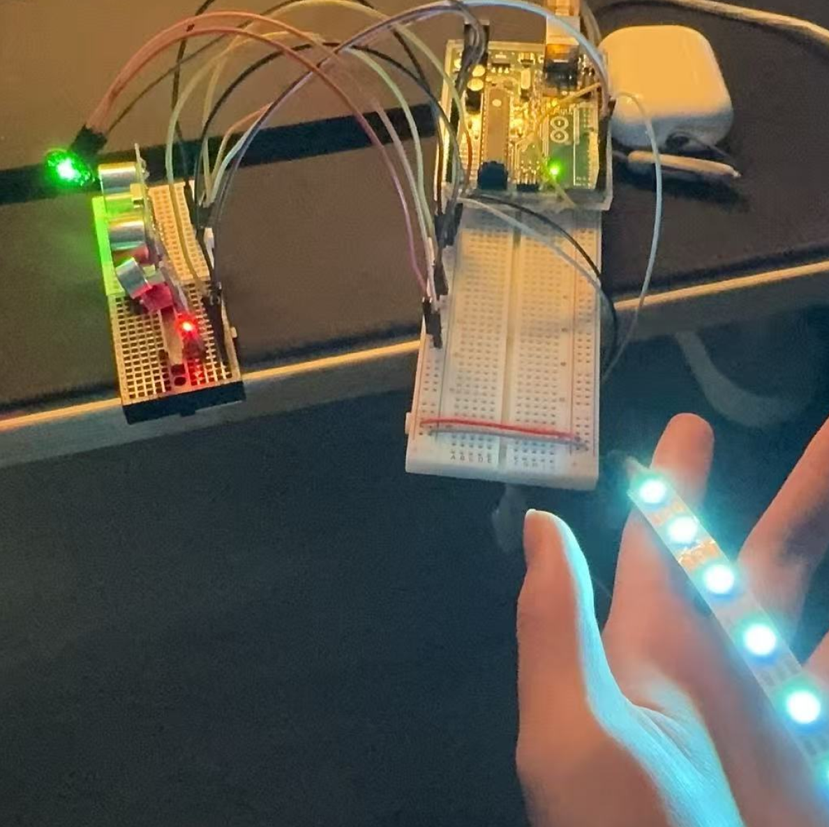 We tested the newly replaced LED strip with an Arduino setup to check whether the lighting worked properly.